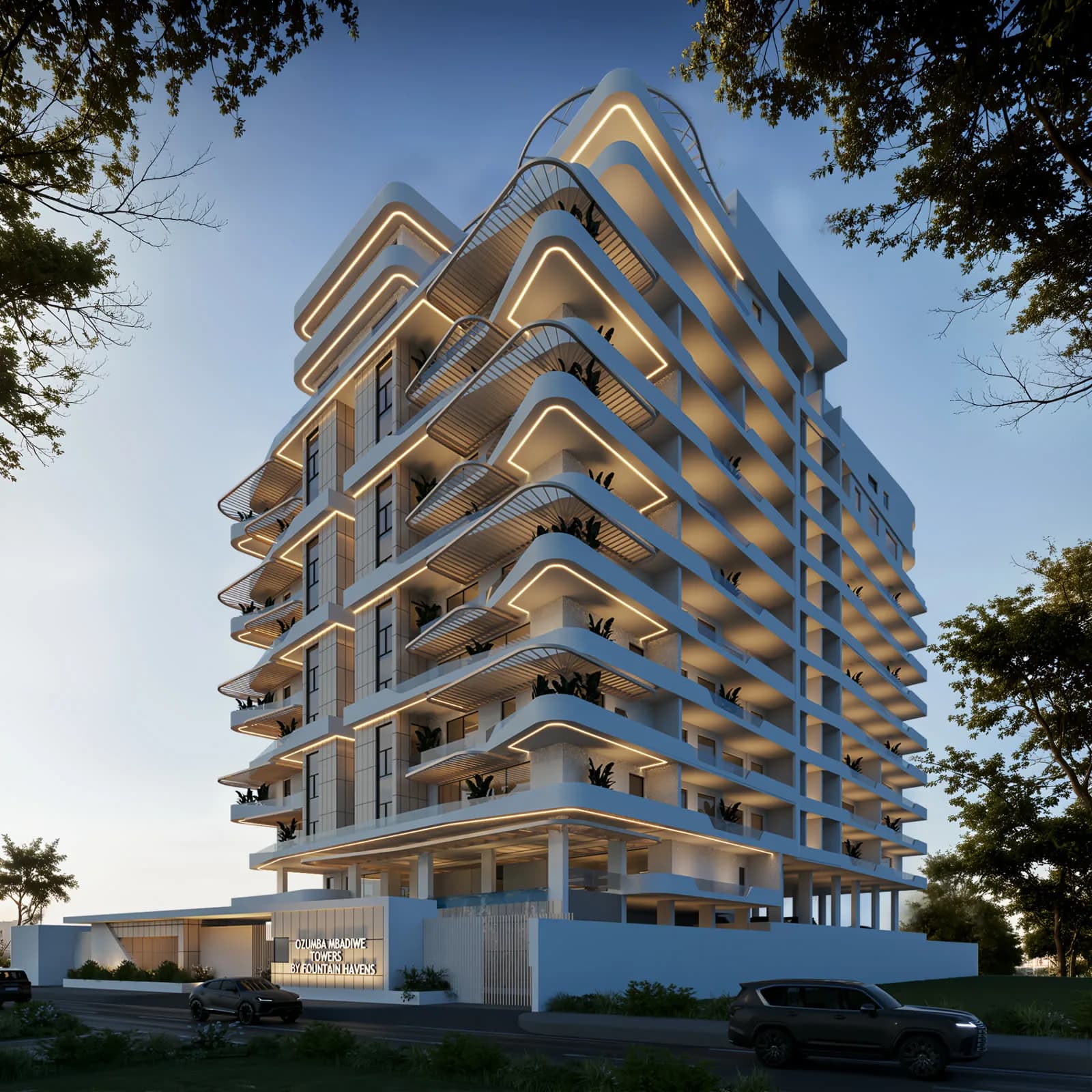 Ozumba Mbadiwe Tower, daytime street view